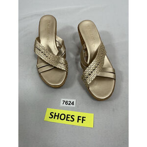 Womans Excellent Cond. Italian Shoe Makers Slip On Strappy Wedge Sandals 10 Gold
